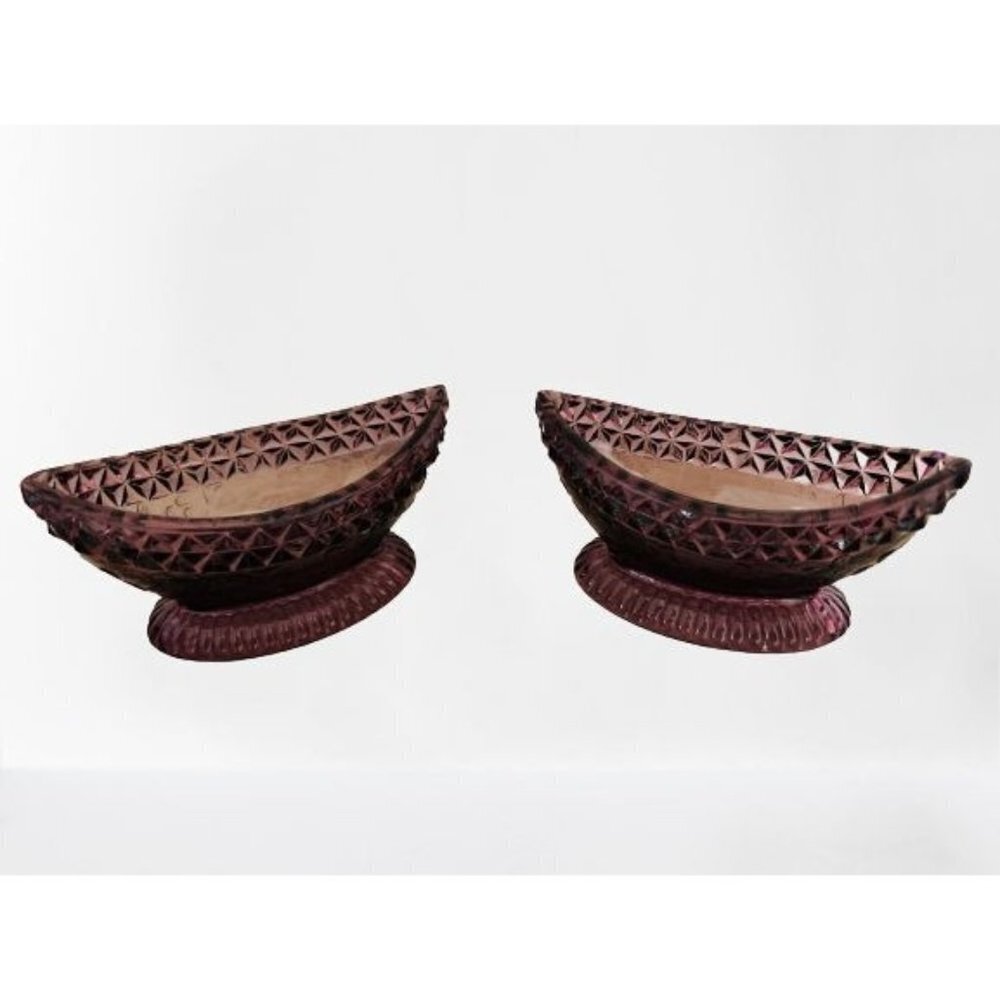 Set of 2 Vintage Viking Glass Salt Dishes Boat Shaped Cut Glass 4" x 2"